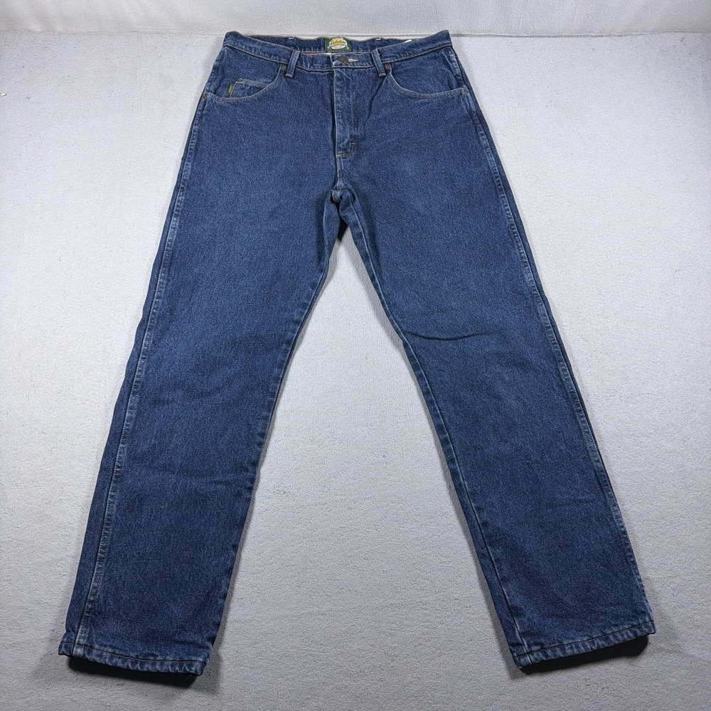 Cabelas Jeans Mens 34x32 Blue Medium Wash Straight Flannel Lined Denim Pants